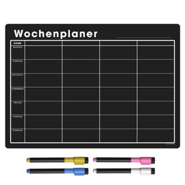 Weekly Planner Wipe Clean Magnetic Whiteboard for the Fridge, Includes Markers and Eraser, for Menu & Family Planning (42 x 30 cm [A3], Black)