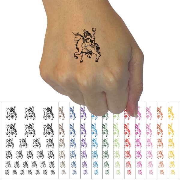 Mystical Mermaid Riding Unicorn Temporary Tattoo Water Resistant Fake Body