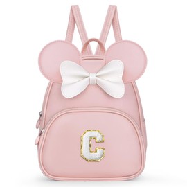 QLOVEA Birthday Gifts for 6 7 8 9 10 Year Old Girls Kids Toddler, School Backpack for Teen Girl Kids, Backpack for Girls with Cute Bow, Initial Pink C