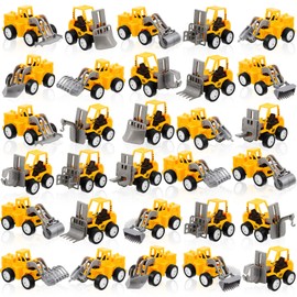 108 Pcs Construction Party Favors Engineering Trucks Small Digger Truck Toys Christmas Gifts Pull Back Vehicles Mini Excavator Toy Car Set for Kids Birthday Boys Girls Stocking Stuffers (Full Set)