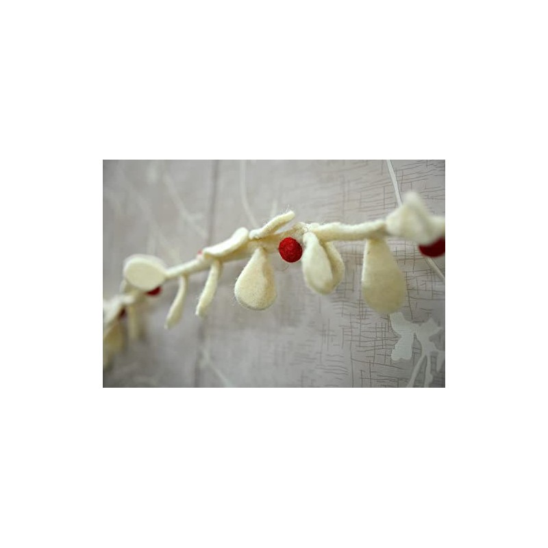 DeKulture 96" White Wool Felt Mistletoe Garland - Christmas Decorations,
