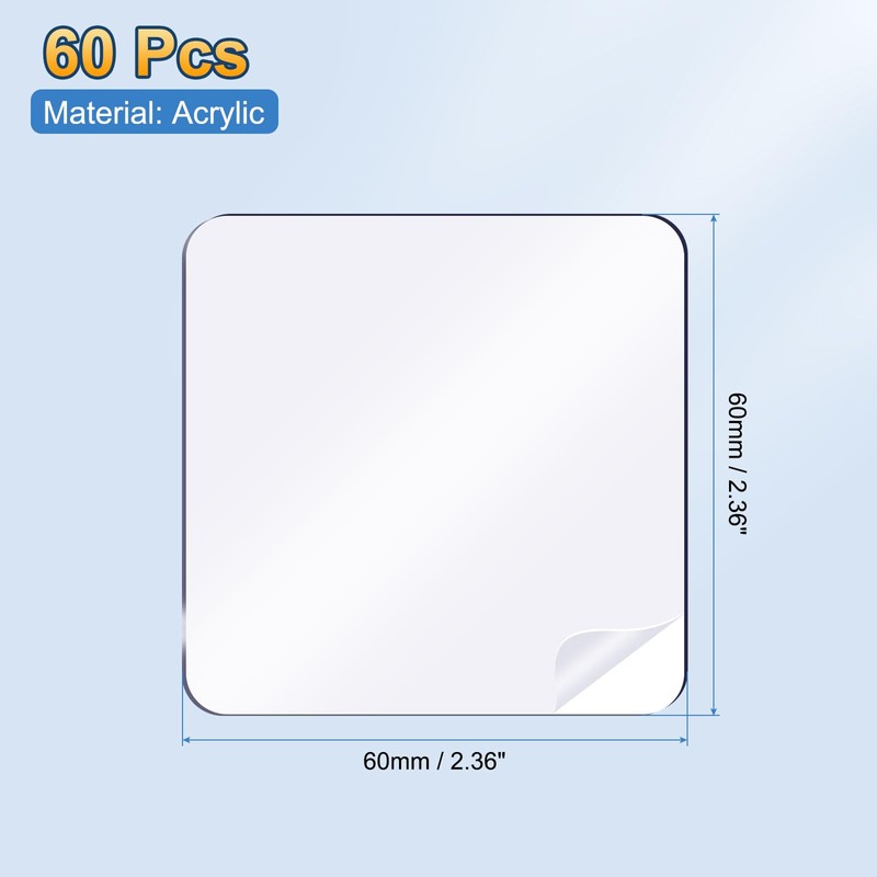 uxcell Clear Double Sided Adhesive Pads, 2.36'' x 2.36'' Square