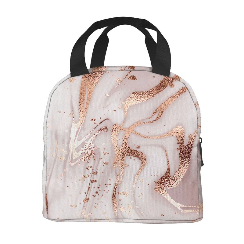 Lunch Bag Insulated Box Marble Painting with Rose Gold Glitter