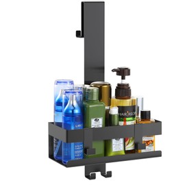 Emibele Over The Door Shower Caddy, 304 Stainless Steel Hanging Shower Caddy Rustproof Shower Shelves, No Drilling Hanging Shower Organizer for Bathroom Glass Door, Black