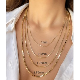 14K and 10K Real Gold Box Chain - 1mm 1.25mm 1.5mm 1.75mm 2.85mm Diamond Cut Gold Link Chain Necklace For Men - Dainty Yellow Gold Pendant Necklace For Women with Lobster Clasp 14" 16" 18" 20" 22"