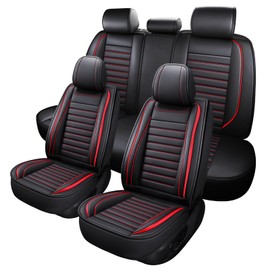 MINGBRON Leather Car Seat Covers Full Set, Universal Faux Leather Car Seat Covers 5 Seats, Automotive Seat Covers for Most Sedans SUVs Trucks, Front and Rear Seat Covers,Wine Red
