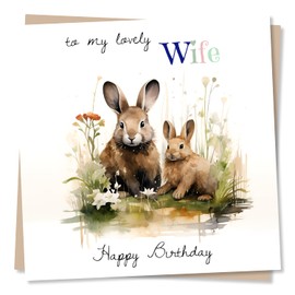 To My Lovely Wife Happy Birthday - Wife Birthday Card From Husband - Beautiful Rabbit Design - Made in UK