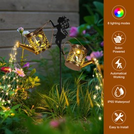 LOVERUIS Solar Watering Can Light - Solar Garden Light with 8 Color Changing Modes, IP65 Waterproof, Perfect Garden Decor for Outside, Patio, Wedding & Lawn Gift for Women, Mom, Grandma