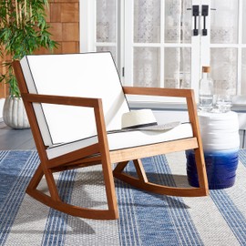 SAFAVIEH Outdoor Collection Vernon Natural/Beige Cushion with Black Piping Rocking Chair