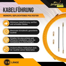 PROFERCA® Cable retraction aid, 3 mm, 15 metres, retractable spring, best quality, made of braided polyester, retractable spring professional for cable laying, pipes with wires or difficult to
