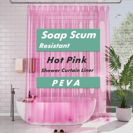 AmazerBath Extra Long Shower Curtain Liner, Clear Pink Shower Curtain Liner 84 Inches Long, 72x84 Plastic Shower Curtain Liner, Cute Tall Shower Liner, PEVA Bathroom Shower Curtain Liners & 3 Magnets