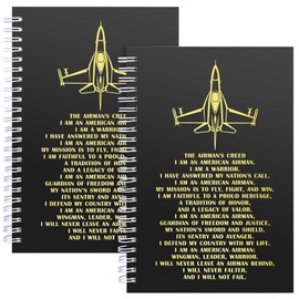 JOHSBYD Air Force Spiral Notebook 2 Pack, A5 Lined Military Journal, Writing Notebook for Deployment, Pilot Gift, Gift for Pilots Veterans Air Force Academy Graduation Men (2, Black)