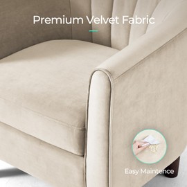 LINSY Accent Chair with Ottoman, Modern Armchair Comfy Barrel Reading Chair with Footrest for Living Room Bedroom Reading Room, Velvet, Beige