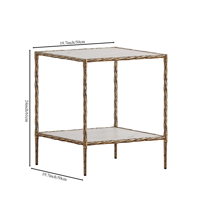 20" Square Sintered Stone End Table, Modern Marble Look Side