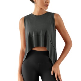 ODODOS Modal Soft Sleeveless Crop Top for Women Athletic Tee Gym Workout Cropped Yoga Tank, Black, Medium