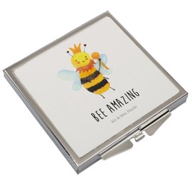 Mr. & Mrs. Panda Handtaschenspiegel quadratisch Biene König - Geschenk, Schminkspiegel, schminken, silber, Wespe, Hummel