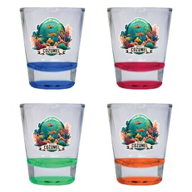 R and R Imports Cozumel Mexico Souvenir 1.5 Ounce Shot Glass Round 4-Pack Color A