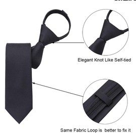 AUSKY Pre-tied Adjustable Zipper Skinny necktie,2.35inch Clip on Slim Ties for men or boys (1 Pack & 4 Packs for option), Black 1 Pack