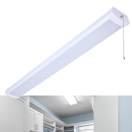 Satco 65-1213 4FT LED Ceiling Wrap Light with Pull Chain, 39W, CCT Selectable 2700K–5000K, 3400 Lumens, 120V, White Steel Housing, Polycarbonate Lens, Non-Dimmable, Damp Rated