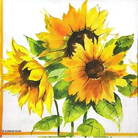 2 Pcs Paper Party Napkin SUNFLOWERS FLOWERS Watercolor Decor Luncheon Napkins for a birthday holiday, Wedding, Cocktail Party