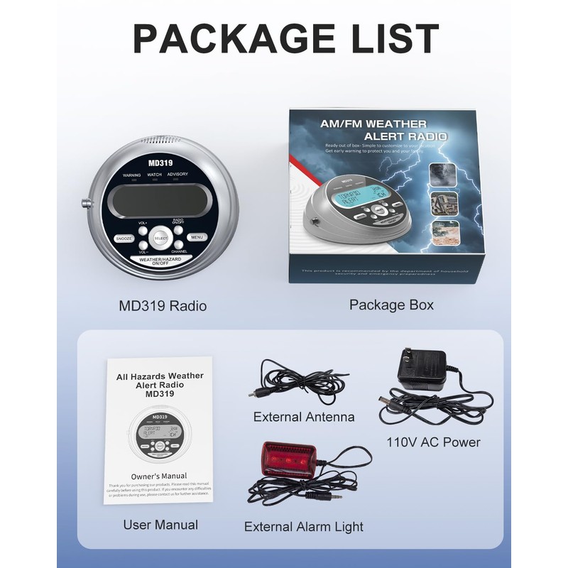 Emgykit MD319 NOAA Weather Alert Radio with S.A.M.E Localized Programming,