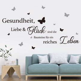 decalmile Wall Tattoo Sayings Happy Wall Sticker Health & Love Sayings and Quotes Black Butterflies Wall Sticker Bedroom Living Room Dining Room Wall Decoration