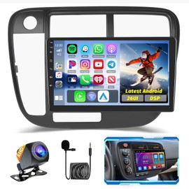 Realdio Android Car Stereo for Honda Civic 1996-2001 (LHD) with 9 Inch Touch Screen Wireless CarPlay Android Auto Bluetooth 2GB+64GB EQ 26UI Split Screen AHD Rear Camera
