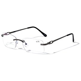 V.W.E. Anti Blue Blocker BIFOCAL Metal Rimless Rectangular Reading Glasses - Clear Lens Computer Reader (Gunmetal, 2.50, multiplier_x)