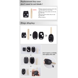 Cutting Not Required - Replacement Keyless Entry Remote Key Fob Shell Case fits Honda Accord 2003-2012 / CR-V 2005-2006 / Civic EX 2006-2013 / Pilot 2009-2015 Key Fob Cover (4 Button 1 Pcs)