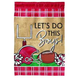 Magnolia Garden Let's Do This Boys Football Crimson Red and White 13 x 18 Small Double Applique Outdoor House Flag