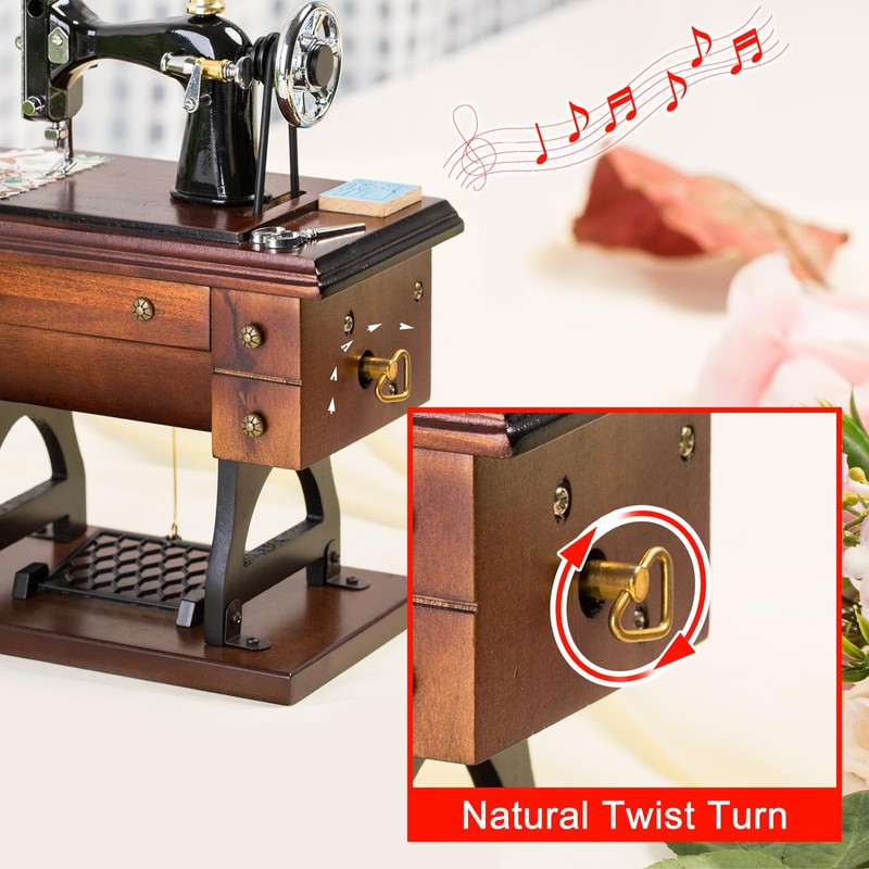 Mr.Winder Sewing Machine Music Box Gift, Wooden Vintage Musical Box