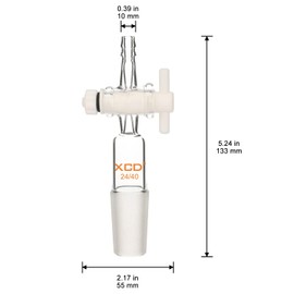 XCD Vacuum Flow Control Adapter, Lab Glass Adapter with PTFE Stopcock, 24/40 Joint and Straight Hose Connection for Lab Supply