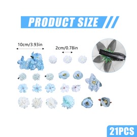 21Pcs Flower Hair Clip Set Artificial Tropical Flower Hair Clip,Artificial Flower Hair Pins,Bridal Bridesmaid Flower Headpiece for Seaside Holiday Hawaii Floral Vacation (Blue and white)