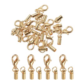 sourcing map Fold Over Cord End Caps Rose Gold 3mm OD with Crimp Covers Lobster Claw Clasps DIY Jewelry Making for Bracelets and Necklaces Crafting 20 Pcs