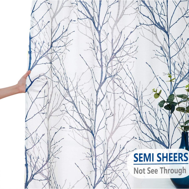 FMFUNCTEX Blue White Curtains 50" X 45" for Kitchen Living