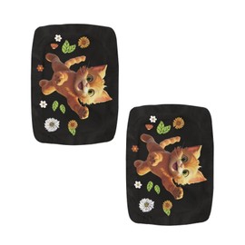 Tutolipy Elastic Barstools Seat Cover Comfortable Stool Slipcovers Rectangle Set of 2 Bench Seat Protector Backless Bar Stool Covers, Cute Cat