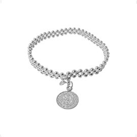 Agalea | Pulsera con medalla de San Benito de plata esterlina ley 925 con bolitas de 2.5 mm, 18 cm de largo, elástica ajustable.