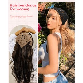 HAIMEIKANG Floral Crochet Hair Bandanas Headscarf 2 PCS Women Hair Scarf Daisy Headband Vintage Head Kerchief for Girls(Black+Coffee)