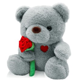Teddy Bear, Teddy with Rose 25 cm, Plush Bear Teddy Cuddly Toy, Mother's Day Gifts for Mum, Cute Fabric Bear Toy as a Gift for Mum, Girlfriend, Children for Valentine's Day, Birthday, Mother's Day