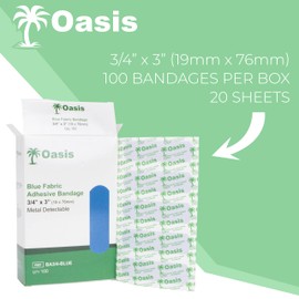 Food Service Adhesive Bandages, 3/4" x 3", Blue, Fabric, 100/box