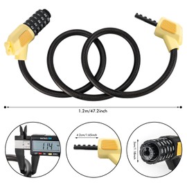 Fenxyo Bike Locks High Security Bicycle Cable Lock 120cm/12mm, 5-Digit Waterproof Resettable Combination Chain Locks for Bike Cycling, Moto, Door, Yellow