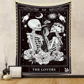 Naykow Skull Tapestries Black and White Skeleton Gothic Grunge Dark Witchy Wall Hanging Decor Tapestry for Bedroom Aesthetic Alt Room (60x80 inches vertical)