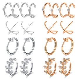 Mayhoop 16-Piece Ear Cuff, Face Piercings, Clip On Cartilage, Stainless Steel Earrings, Face Piercings, Fake Cartilage Hoop, Fake Nose Piercing for Men and Women, Stainless Steel