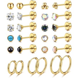 Jstyle 8 Pairs Surgical Steel Earrings for Sensitive Ears Hypoallergenic 20G Stainless Steel Stud Hoop Earrings for Women Men Small Opal Ball CZ Surgical Steel Flat Back Earrings Cartilage Earrings Jewelry:_Siliver3