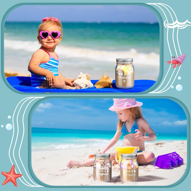 3 Pcs Beach Sand Jar Mason Seashell Jars 380 ml