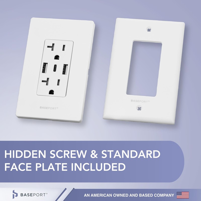BASEPORT Premium Wall Outlet with USB Ports - Duplex 125V