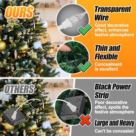 Clear Extension Cord - 15 FT Male to Female Invisible Indoor 2 Prong Power Cable, Thin for Christmas Tree Lighting, UL-Certified, 2 x 18 AWG 250V 6A