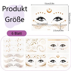 Glitter Freckles, Pack of 6 Glitter Freckles Tattoo, Waterproof Gold Stars and Dots Temporary Tattoo for Face, Party, Festival, Makeup Patches (5.2 × 15 cm) (Gold - 6 Face Tattoo)