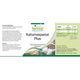 Fairvital Potassium Complex with Vitamin B3 Niacin & Vitamin B6-180 Capsules - High Dose - Vegan - Made of Potassium Asparate