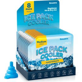 Reusable Ice Packs for Lunch Boxes, Coolers (8 Pack) Ice Pack for Outdoor Activities Like Camping & Travel - Keep Drink & Food Cold Up to 48 Hours with No Mess of Melting Ice. (7.5"x6")
